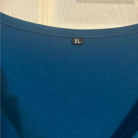 V-neck Tank Dress With Button Accents and Pockets Teal XL - Picture 2 of 4